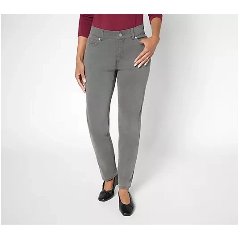 Denim & Co. Regular Black Classic Stretch Slim Straight Jean storm grey wash, 12